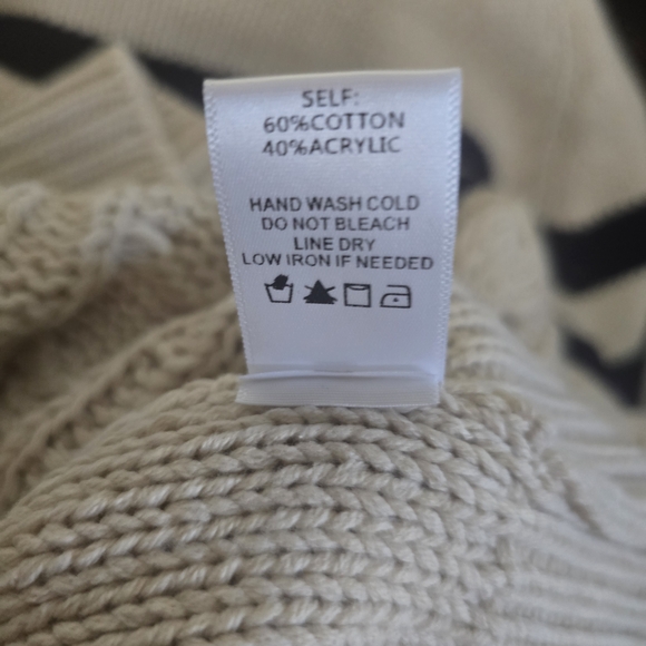 Lalavon Cream Winter Turtleneck Sweater Cable Knit Striped Pullover New Medium - Picture 4 of 4
